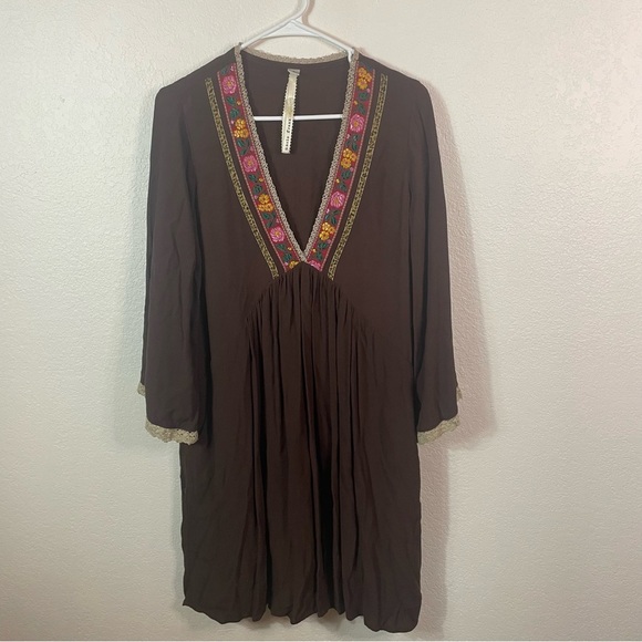 Uncle Frank Anthropologie Flowy Boho Floral Deep V Neck Long Sleeve Dress size S - Picture 1 of 6